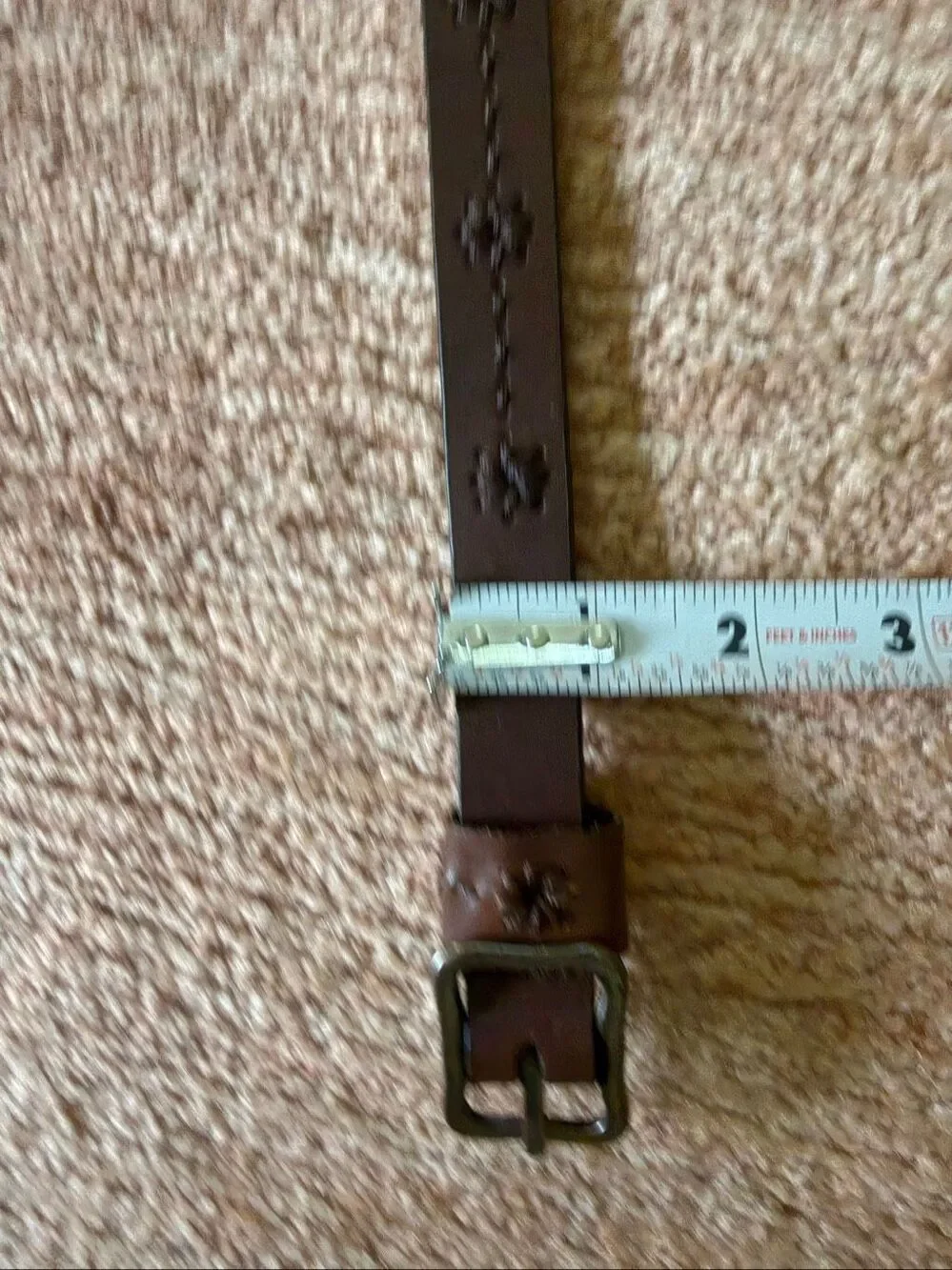 Dockers Brown Genuine Leather Belt Size S Floral Embroidered Vintage Style